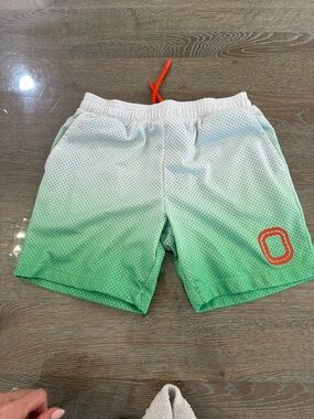 Kids Green Ombre Mesh Shorts with Orange Drawstring
